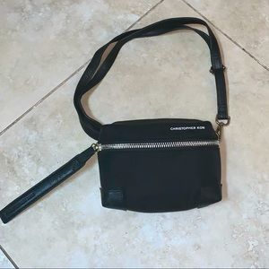 Christopher Kon Black Front Zipper Pouch Belted Bag